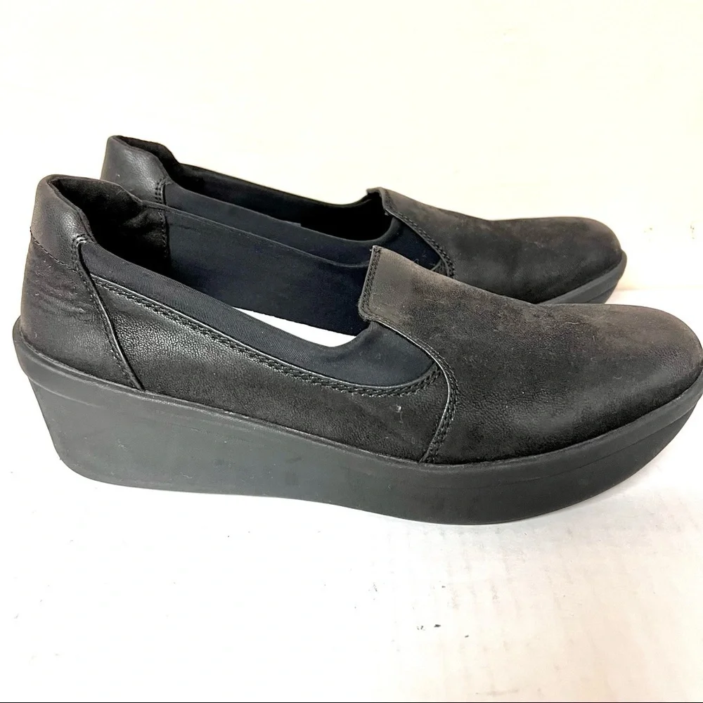 Clarks Cloudsteppers Women's Step Rose Moon Platform black leather size 8.5